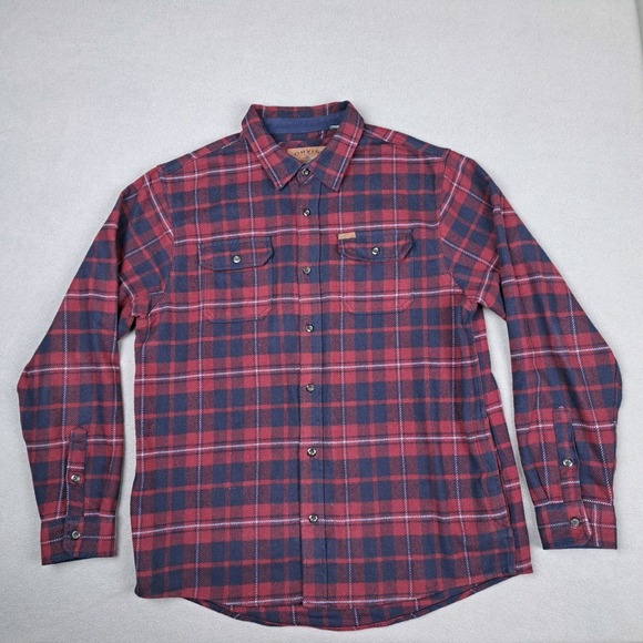 Orvis Heavyweight Flannel Plaid Shacket Men Size XL Red Navy Cotton Hand Pockets - Picture 1 of 12